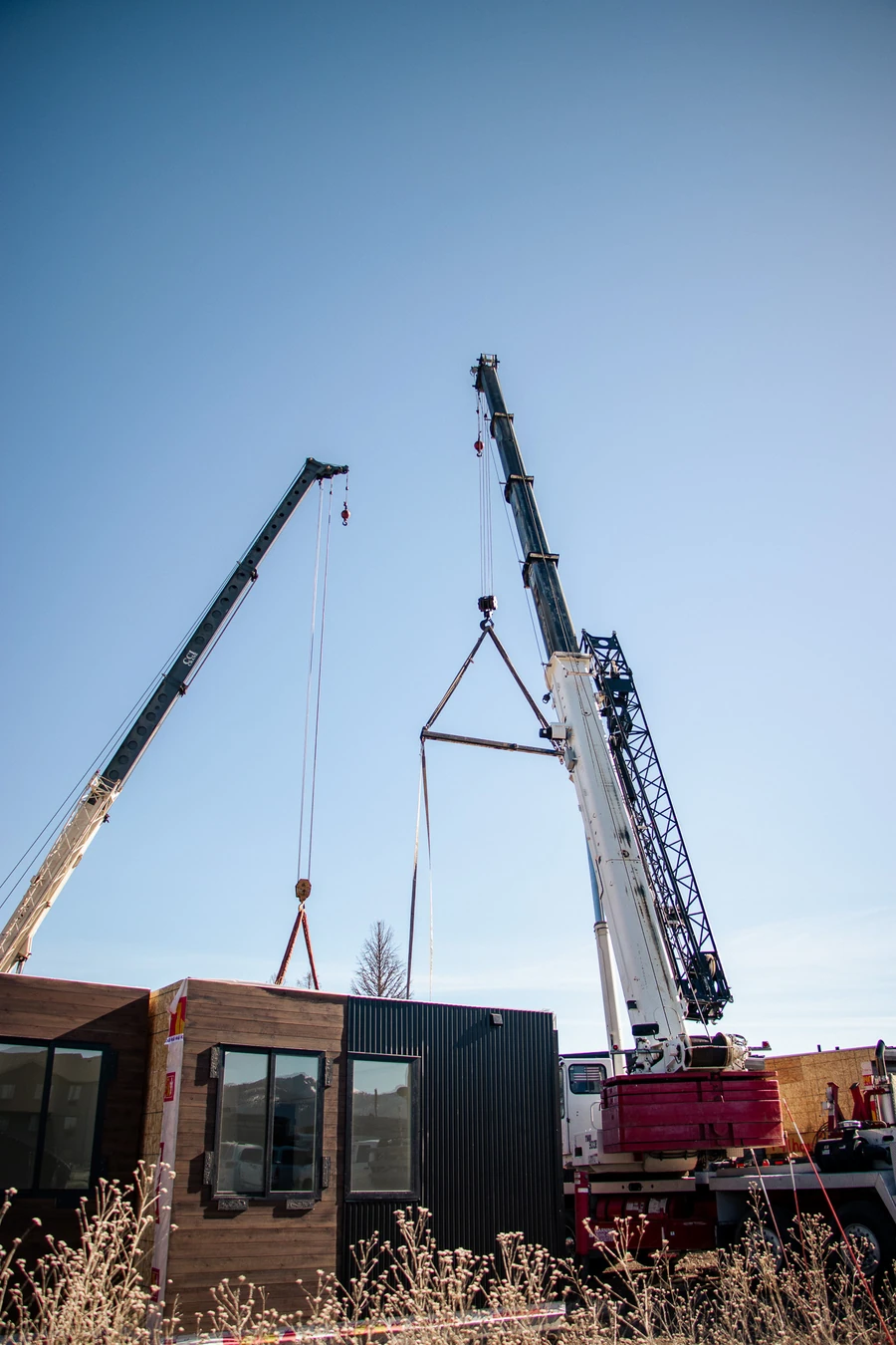 Phase 4 main level of Dakota modules at Westgroup in Victor, Idaho, cranes rigging